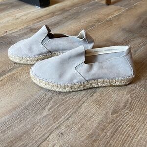 Fabiolas Light Gray Soft Suede Slip On Espadrille Flats